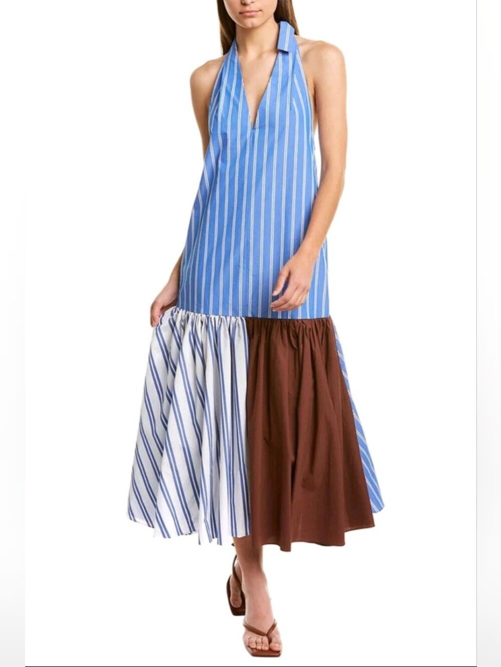 TIBI Vivian Stripe Deep V-Neck Halter Dress size 2